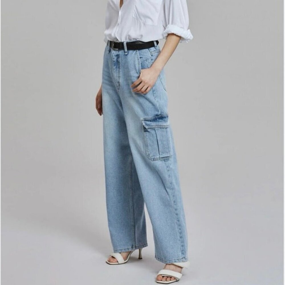 The Frankie Shop Kai High-Rise Wide-Leg Cargo Jeans Light Wash Size Small - Picture 2 of 8